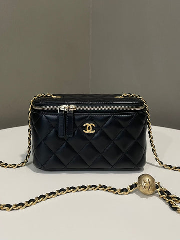 Chanel Quilted Pearl Crush Vanity Rectangular Black Lambskin
