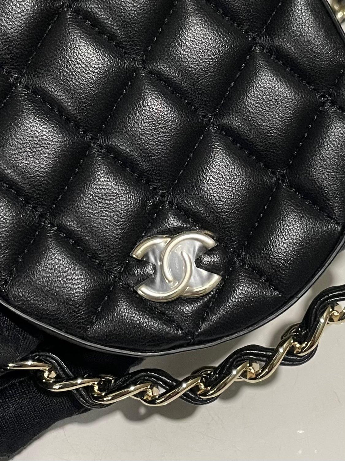 Chanel Quilted Round Mini Clutch With Chain Black Lambskin