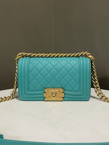 Chanel Quilted Small Boy  Turquoise Calfskin
