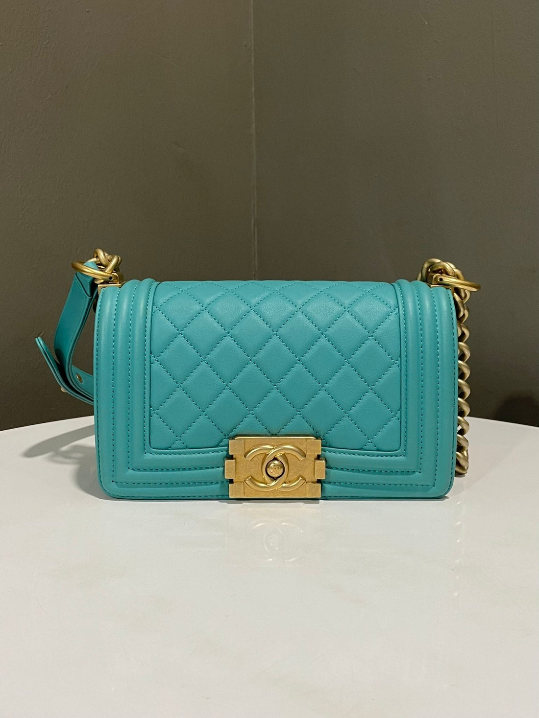 Chanel Quilted Small Boy  Turquoise Calfskin