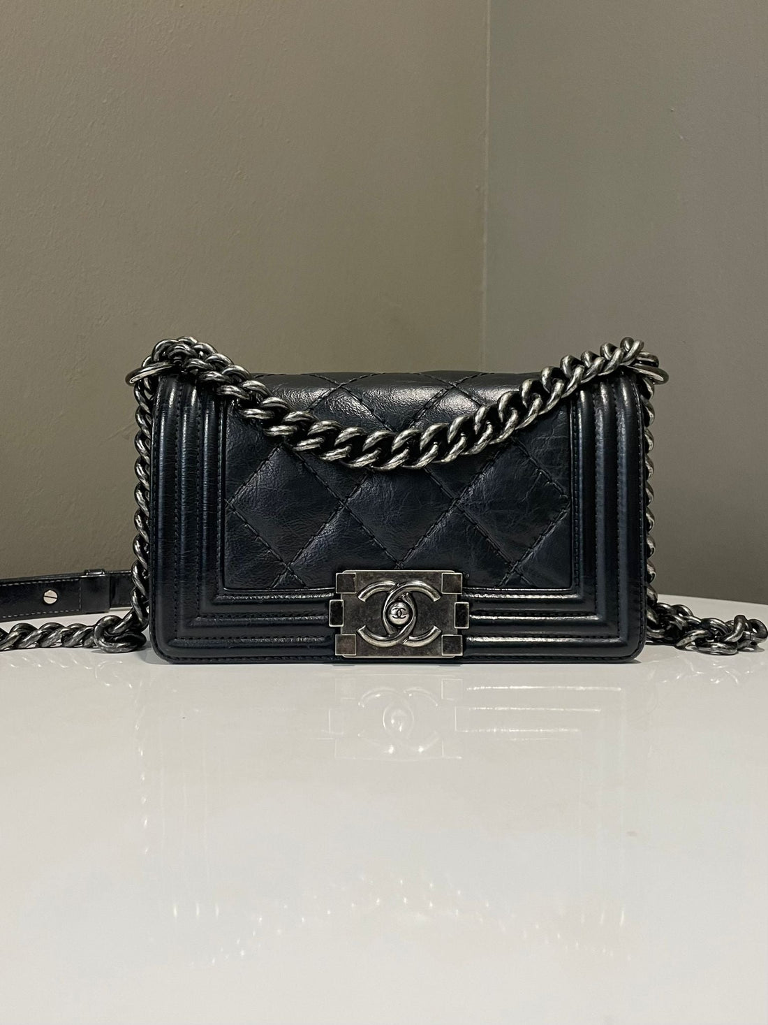 Chanel Quilted Stitch Boy Small Black Lambskin