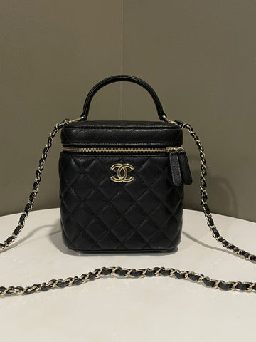 Chanel Quilted Top Handle Vanity Bag Black Caviar
