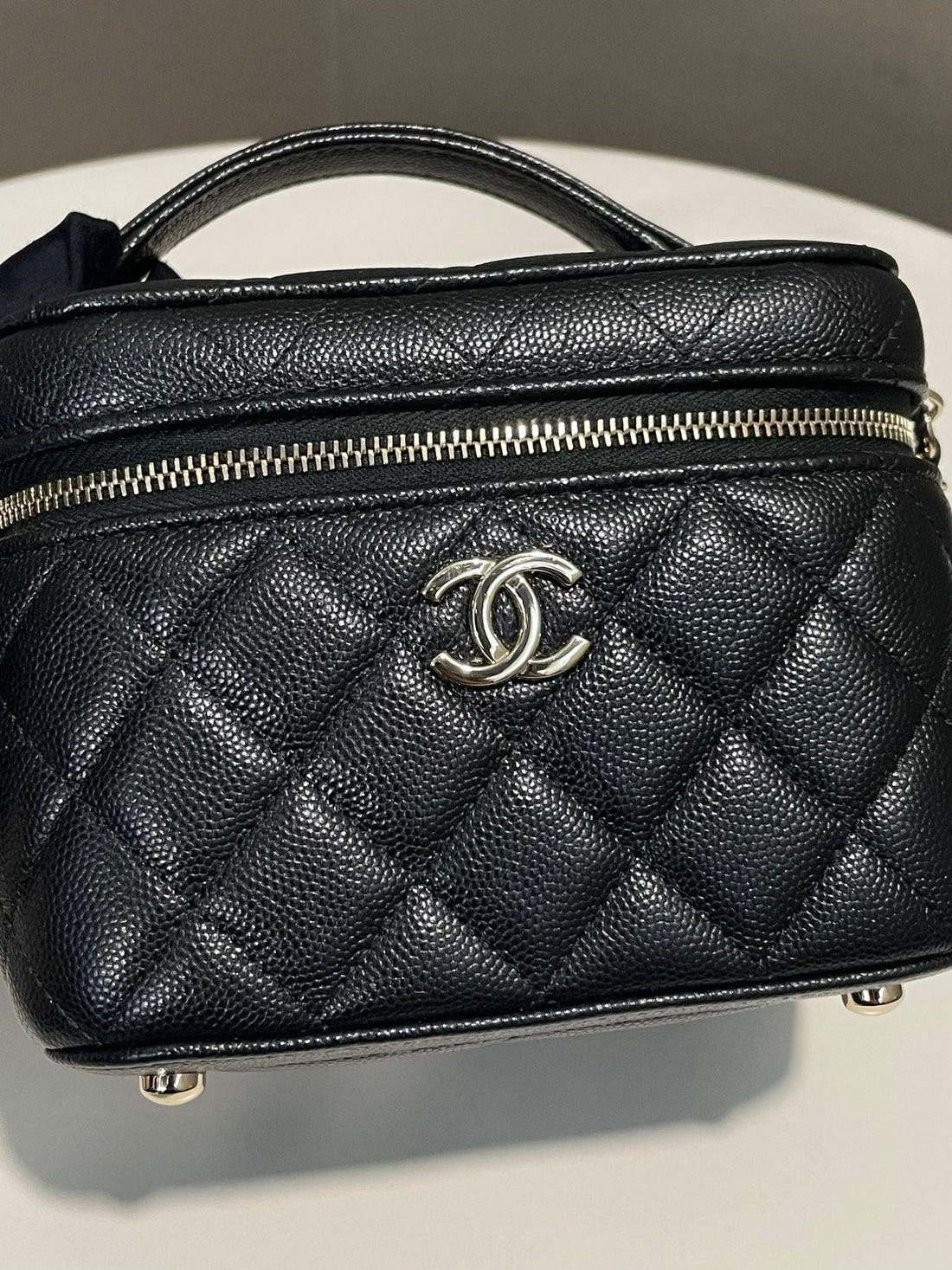 Chanel Quilted Top Handle Vanity Bag Black Caviar