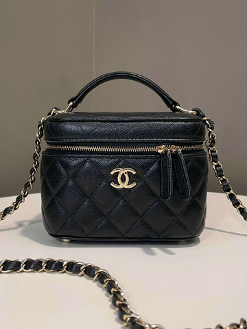 Chanel Quilted Top Handle Vanity Bag Black Caviar