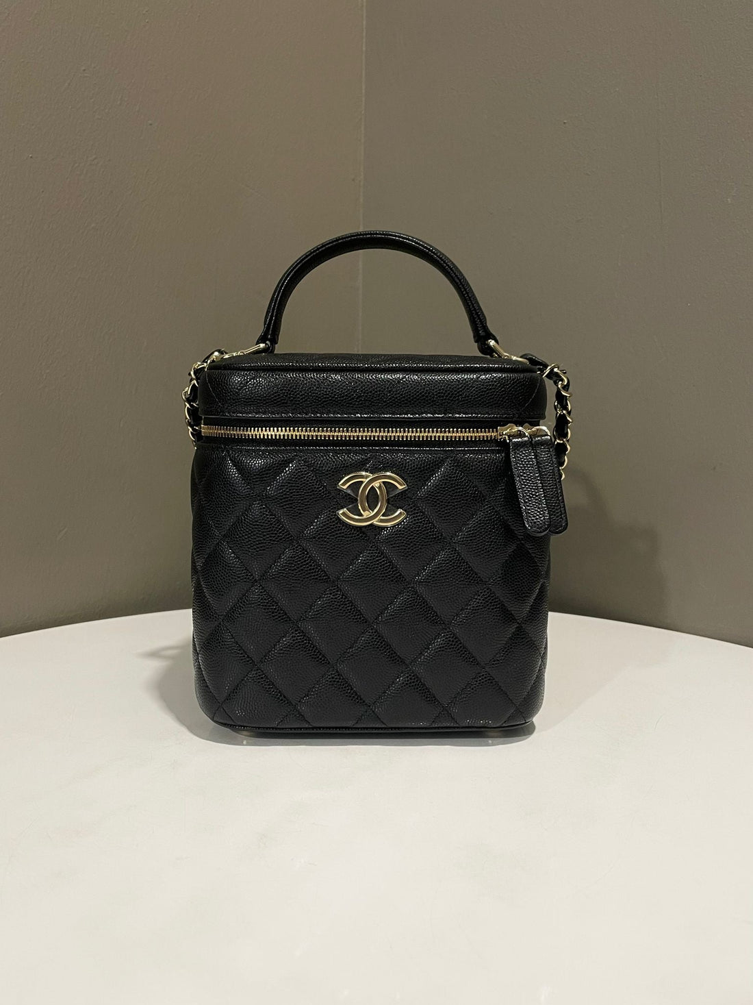 Chanel Quilted Top Handle Vanity Bag Black Caviar