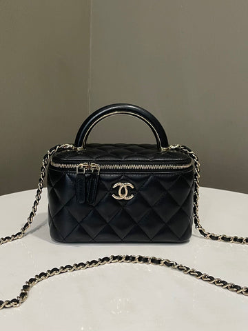 Chanel Quilted Vanity Top Handle Rectangular Black Lambskin
