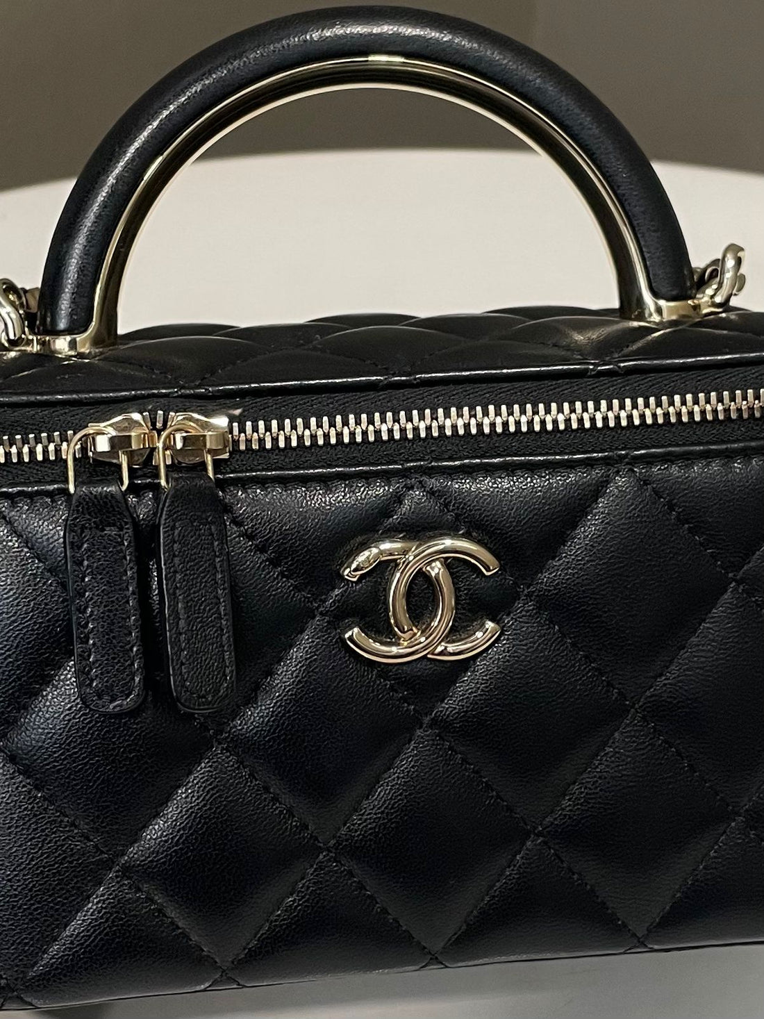 Chanel Quilted Vanity Top Handle Rectangular Black Lambskin