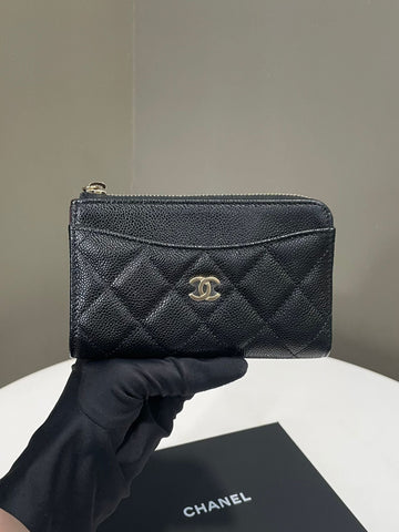 Chanel Quilted Zip Card Holder Black Caviar