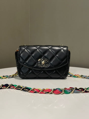 Chanel Ribbon Chain Flap Bag Black Lambskin