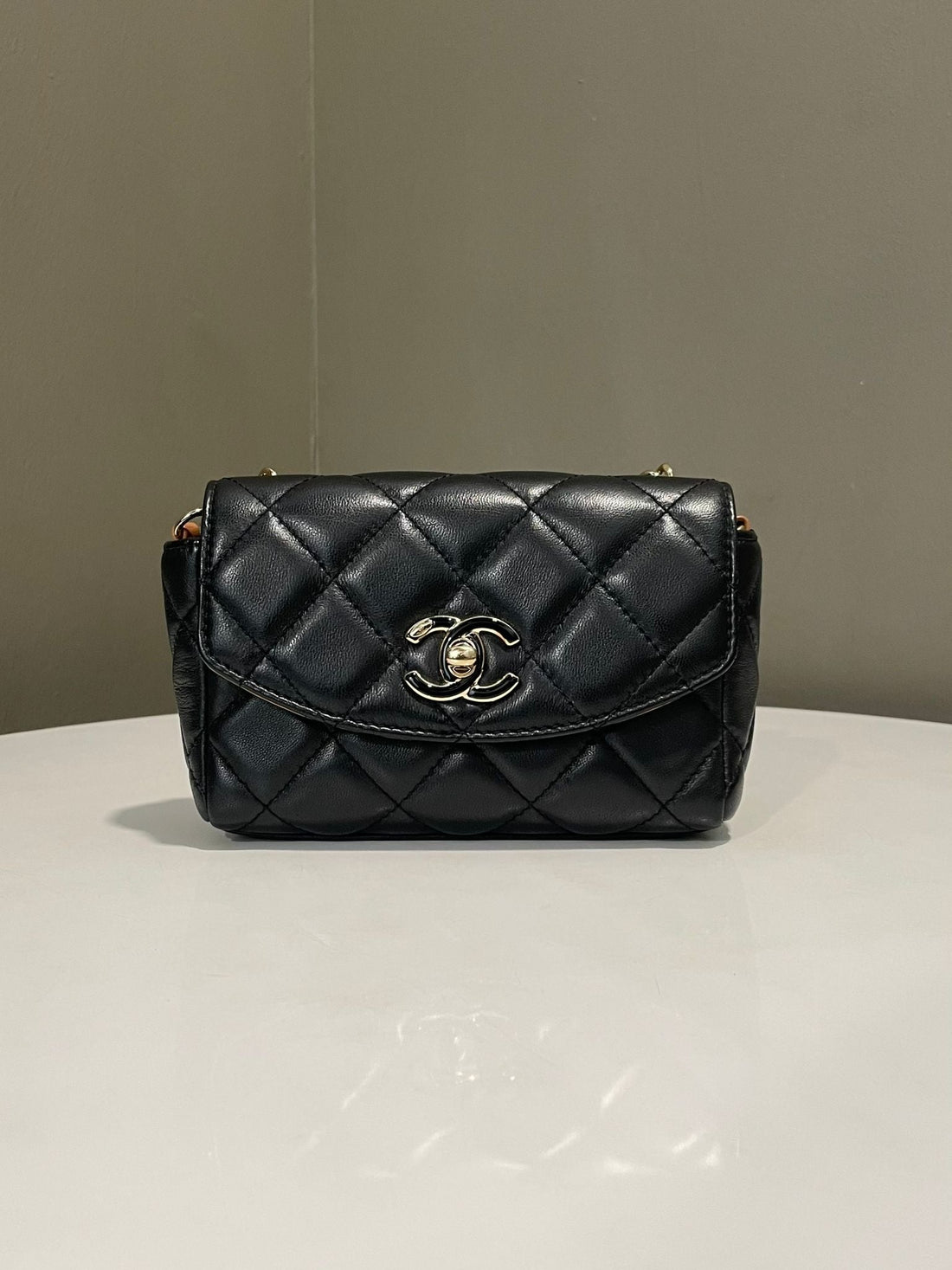 Chanel Ribbon Chain Flap Bag Black Lambskin