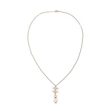 Chanel Gold-Tone Faux Pearl & CC Pendant Necklace