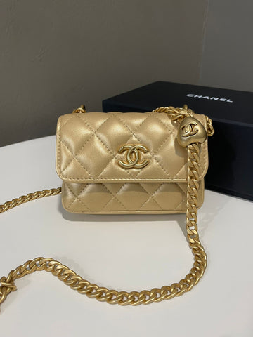 Chanel Sweetheart Clutch with Chain Metallic Gold Champagne