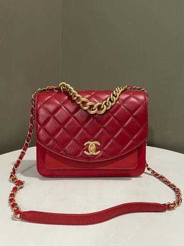 Chanel Top Chain Shoulder Bag Red Caviar / Calfskin