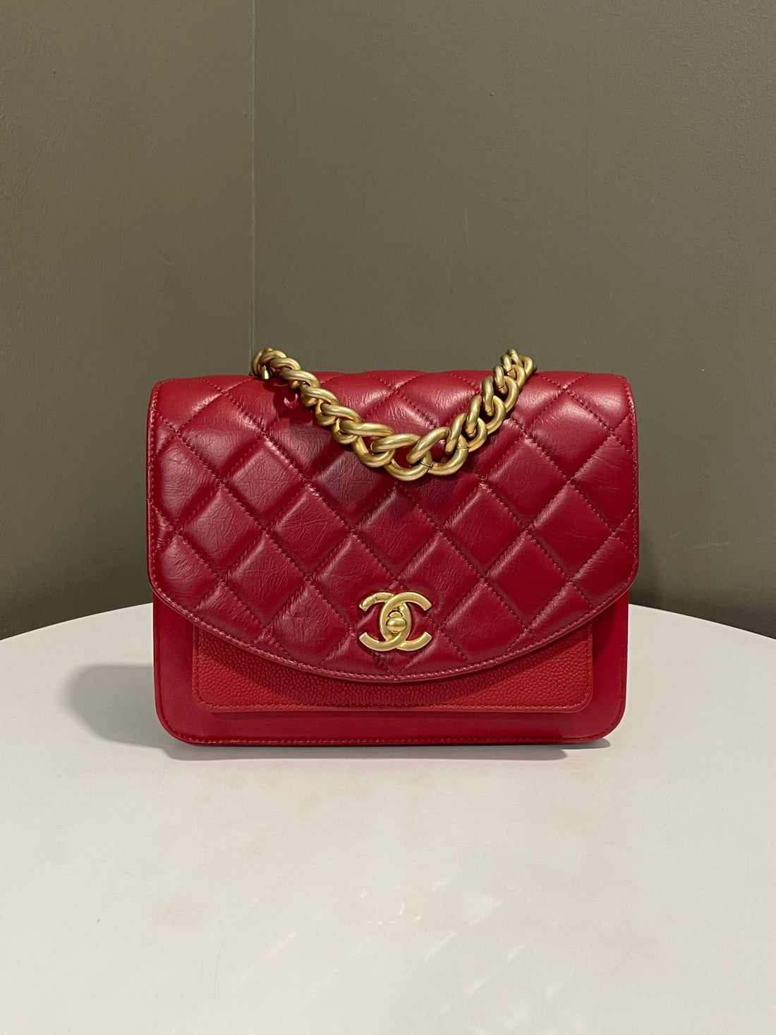 Chanel Top Chain Shoulder Bag Red Caviar / Calfskin