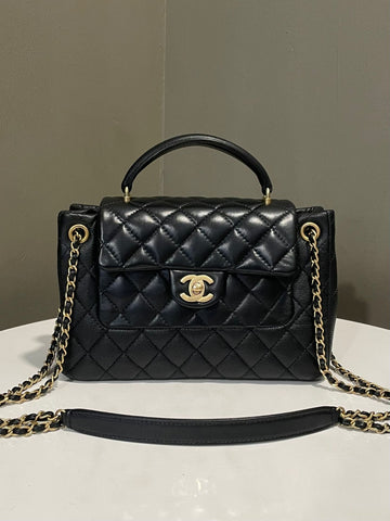 Chanel Top Handle Cc Flap Tote Bag Black Lambskin / Caviar