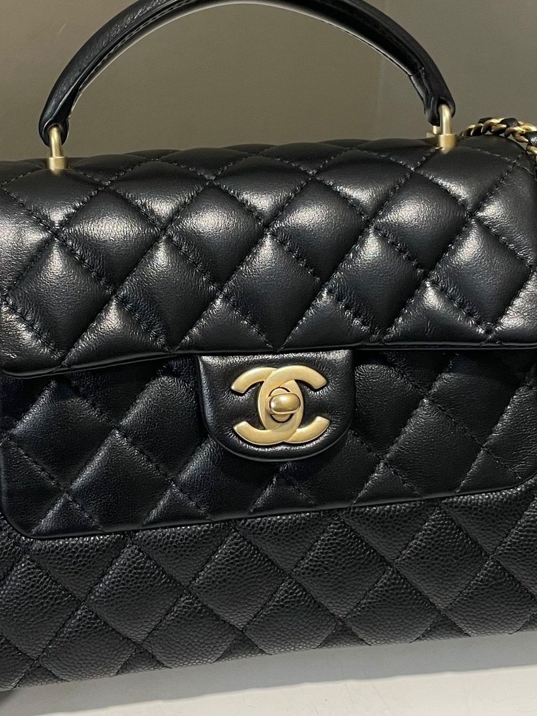 Chanel Top Handle Cc Flap Tote Bag Black Lambskin / Caviar