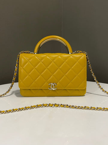 Chanel Top Handle Wallet on Chain Amber Yellow