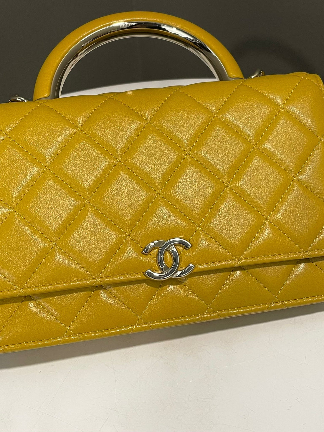 Chanel Top Handle Wallet on Chain Amber Yellow