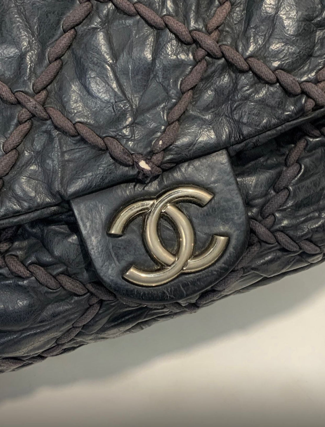 Chanel Ultra Stitch Cc Flap Black Distressed Leather