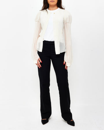Chanel White Pleated Button Down Blo  - 07A - 34