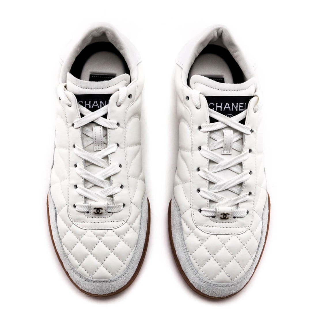 Chanel White Quilted Calfskin & Suede CC Sneakers Size US 6 | EU 36