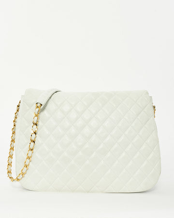 Chanel   White Quilted Leather Large Flap Logo Messenger Bag