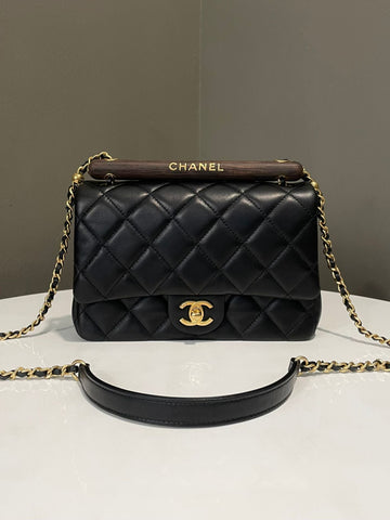 Chanel Woody Handle Cc Flap Black Lambskin