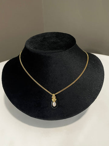 Christian Dior Drop Necklace Black Enamel / Rhinestone