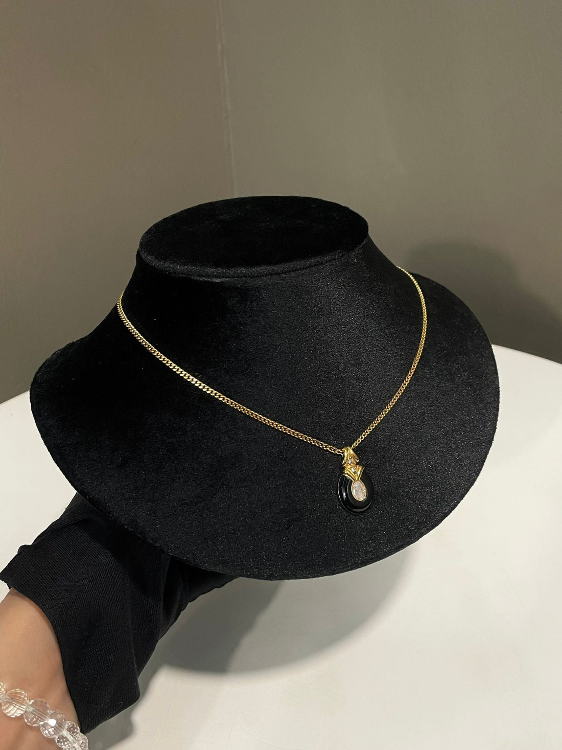 Christian Dior Drop Necklace Black Enamel / Rhinestone