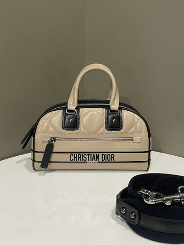 Christian Dior Vibe Bowling Bag  Black Beige / Black Calf