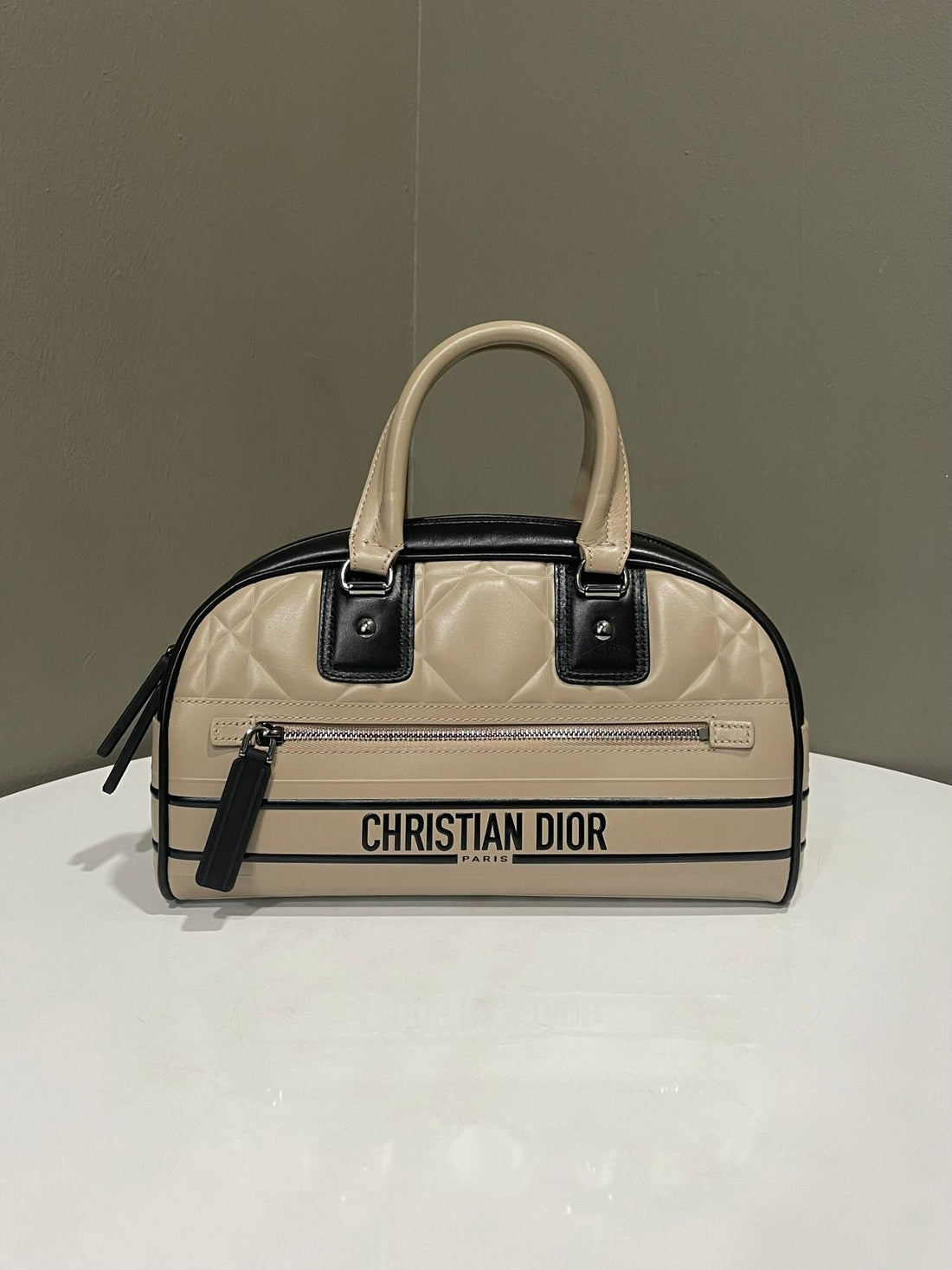 Christian Dior Vibe Bowling Bag  Black Beige / Black Calf