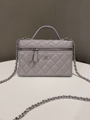 Chanel LP Quilted Top Handle Vanity Ash Lilac Grey Caviar