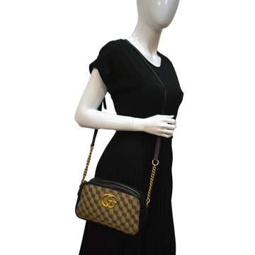 GUCCI GG Marmont Small Matelasse Canvas Leather Crossbody Bag Beige 447632