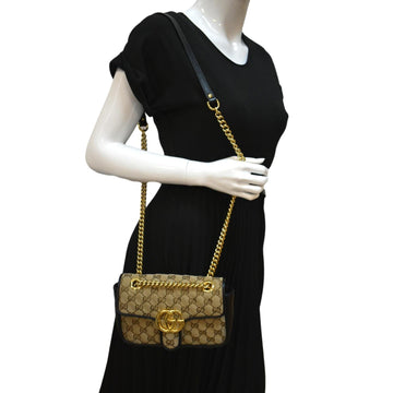 GUCCI GG Marmont Mini Canvas Leather Shoulder Bag Beige 446744