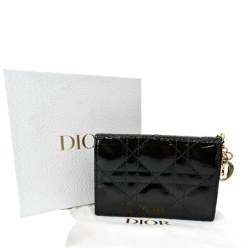 CHRISTIAN DIOR Mini Lady Dior Cannage Calfskin Leather Compact Wallet Black