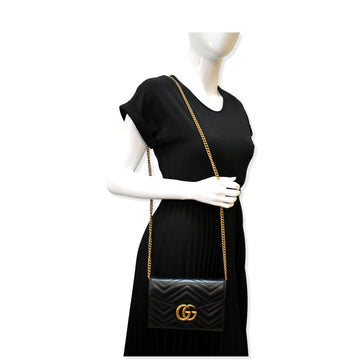GUCCI GG Marmont Mini Matelasse Leather Crossbody Bag Black 474575
