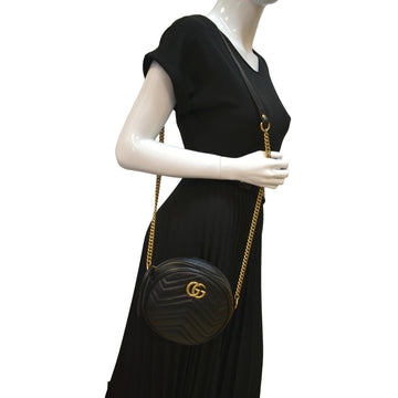 GUCCI GG Marmont Mini Round Leather Crossbody Bag Black 550154