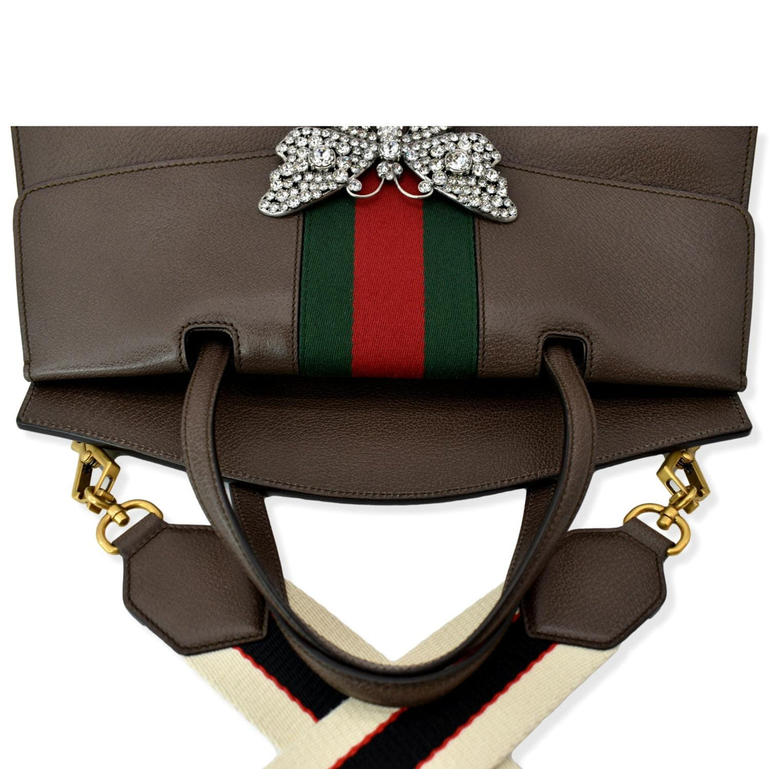 GUCCI Butterfly Linea Totem Leather Large Top Handle Shoulder Bag Brown 500772