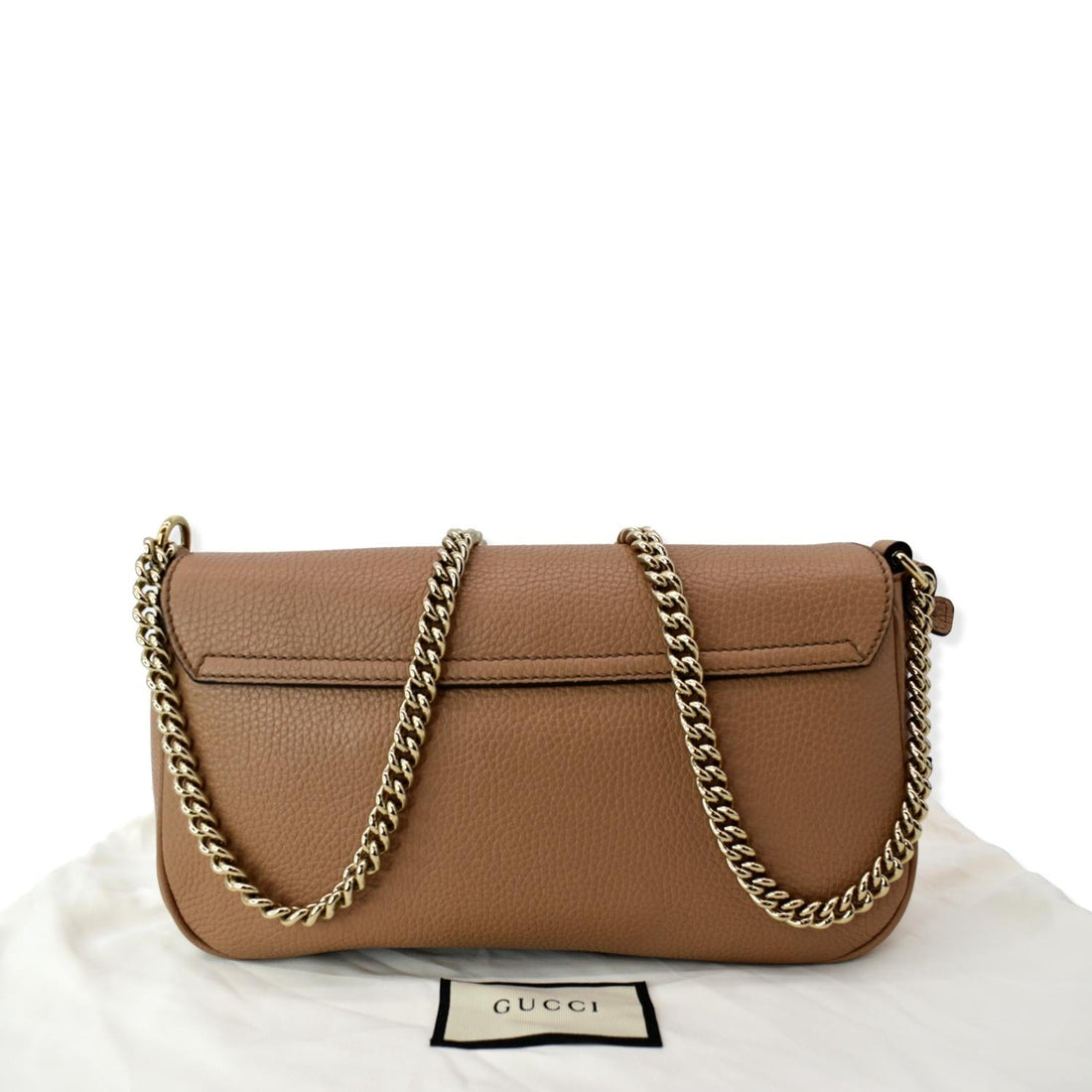 GUCCI Soho GG Flap Leather Chain Crossbody Bag Rose Beige 536224