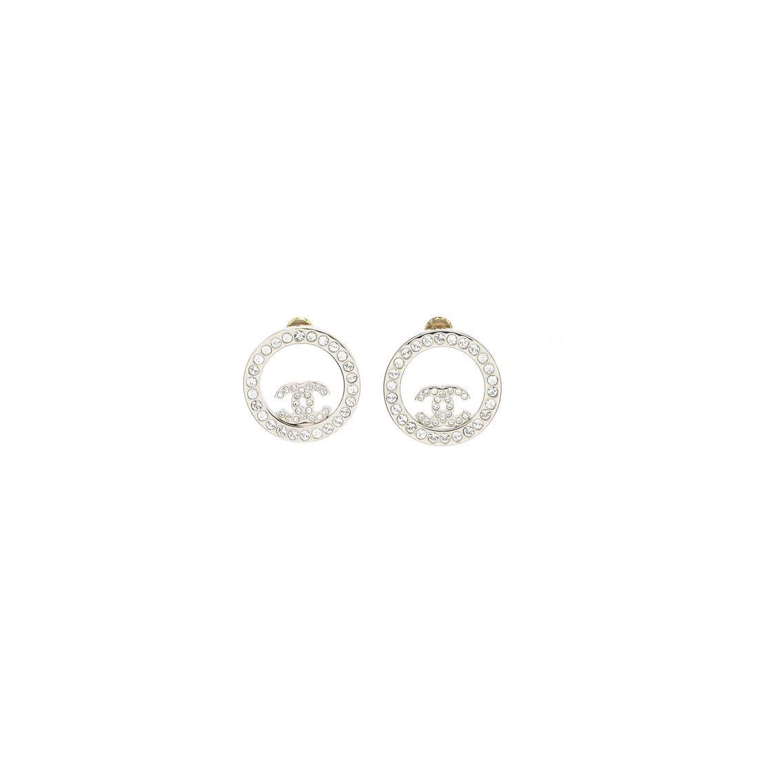 Chanel Round CC Logo Earrings Crystal