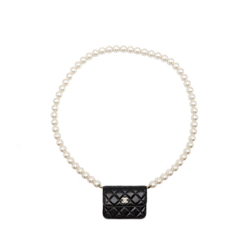 Chanel Maxi Pearl Clutch with Chain Lambskin Black