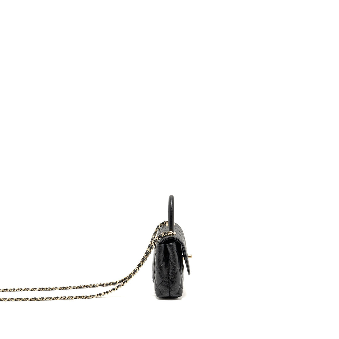Chanel Coco Handle Clutch with Chain Caviar Black L (Microchip)