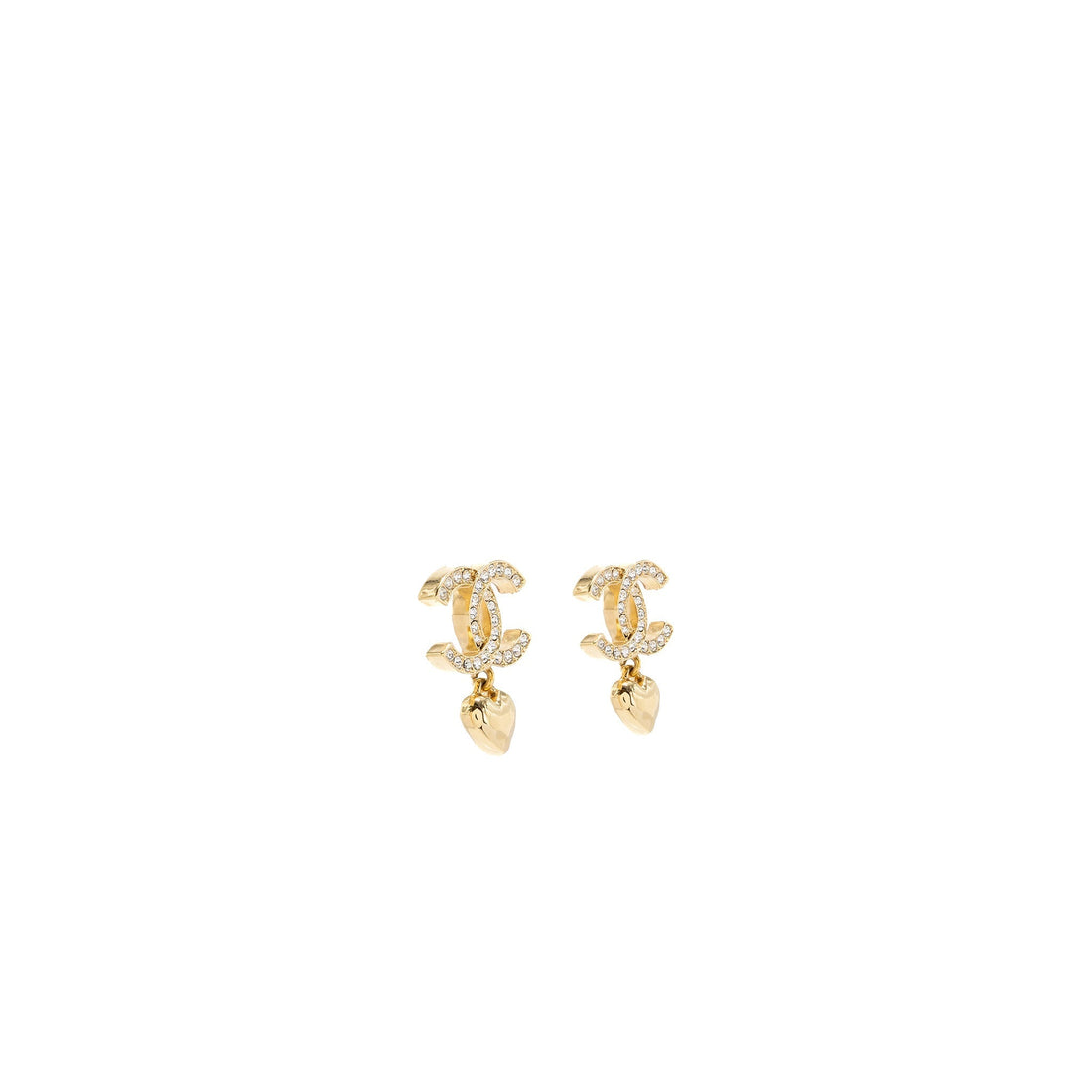 Chanel CC Logo Heart Earrings Crystal