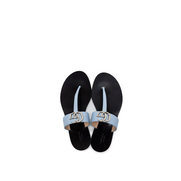 Gucci Size 37 Leather Thong Sandal With Double G Leather Light Blue SHW