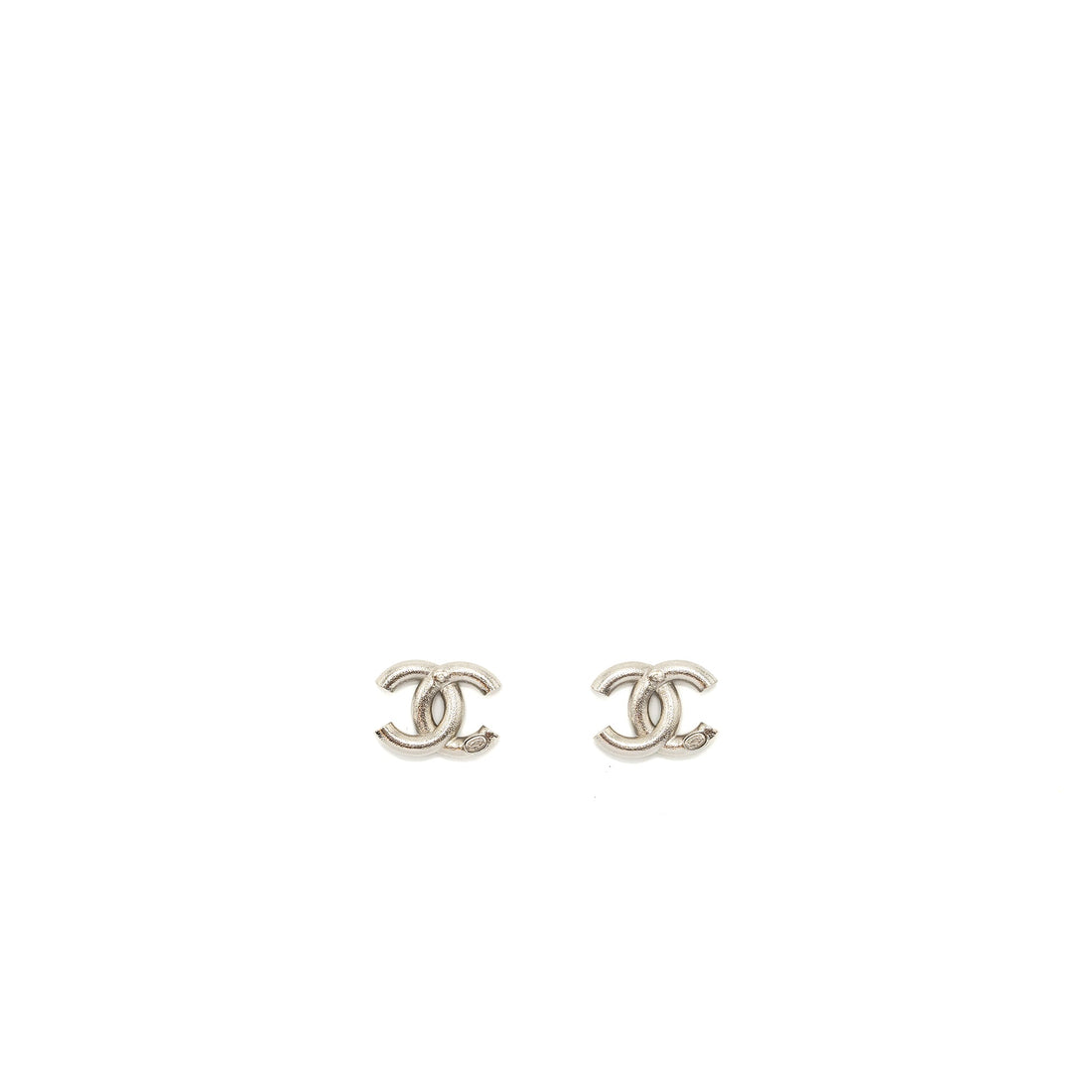 Chanel CC Logo Earrings Crystal Silver Tone