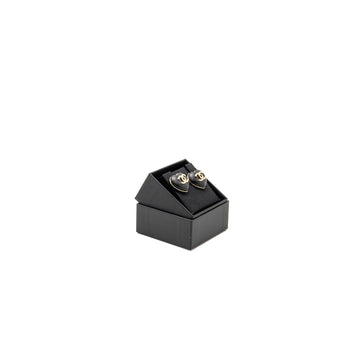 Chanel 22k CC Logo Heart Shape Earrings Lambskin Black L
