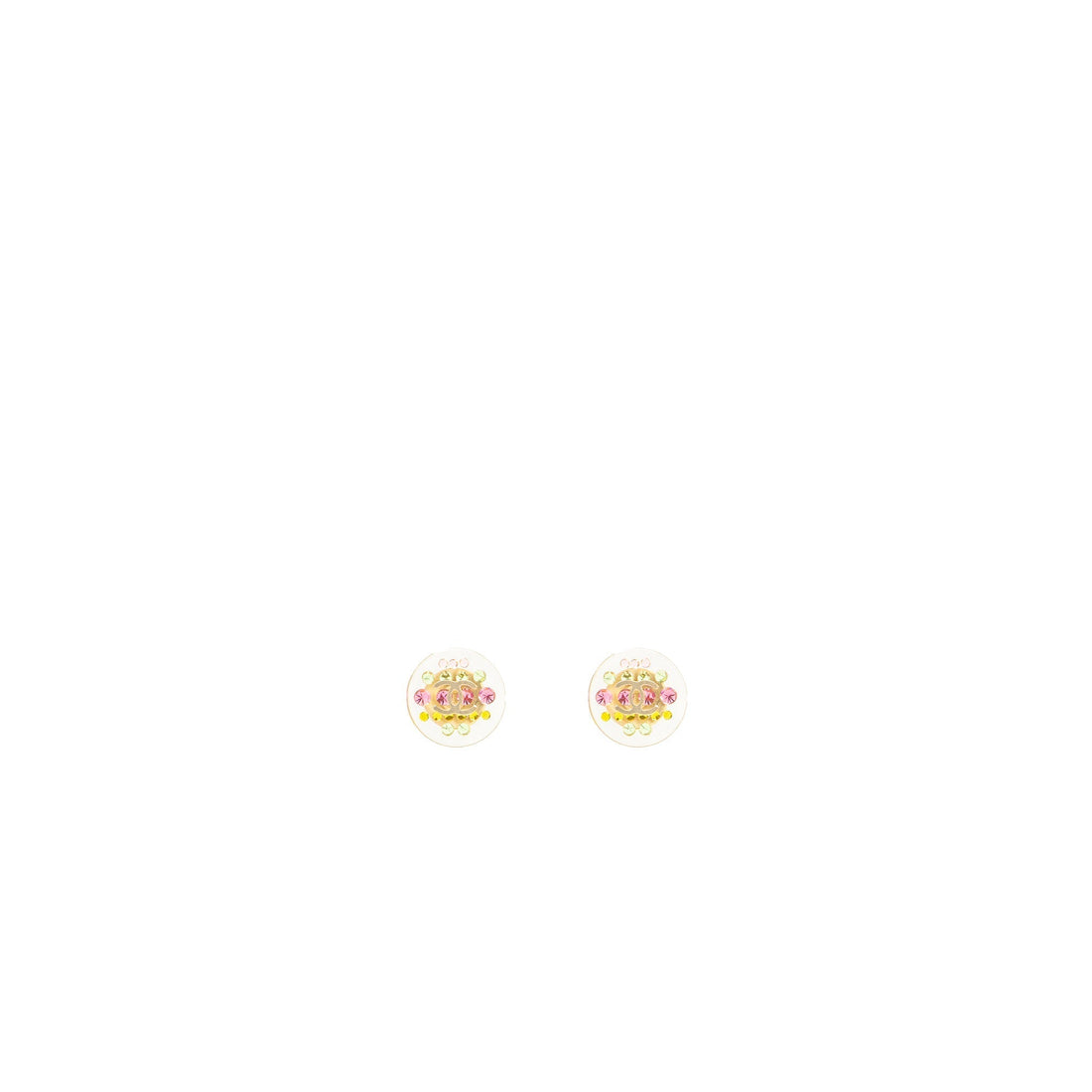 Chanel mini round with CC logo rainbow earrings light gold tone