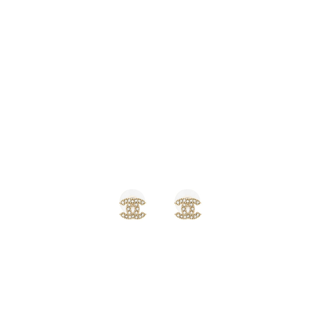 Chanel small model cc logo crystal earrings light gold tone