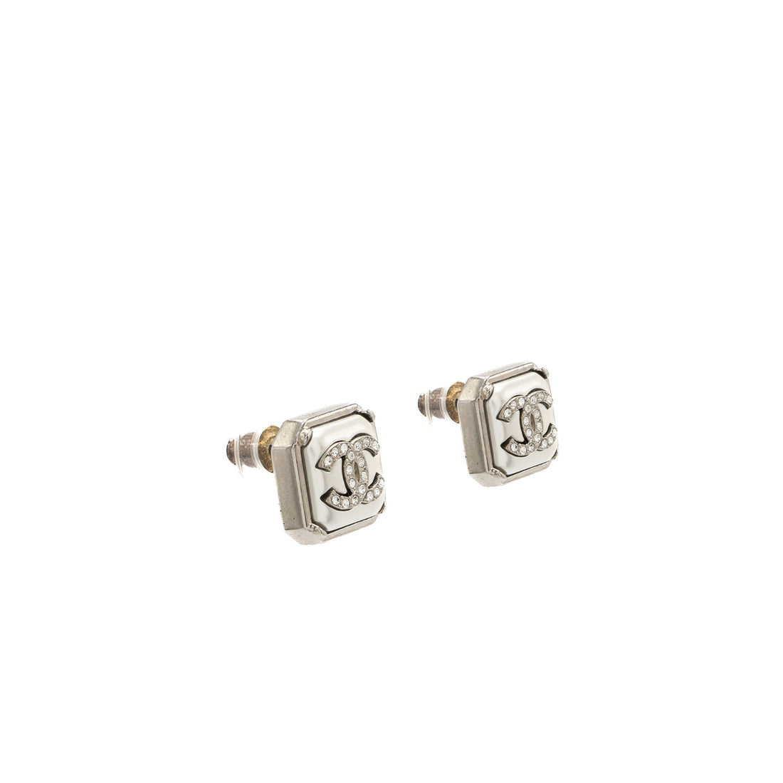 Chanel Square CC Logo Earrings Crystal