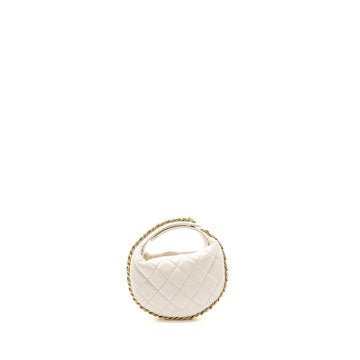 Chanel 23C Round Clutch Lambskin White L (Microchip)